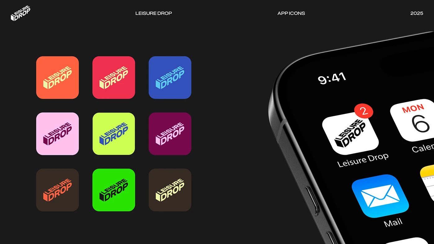 Leisure Drop app icons and mobile product design